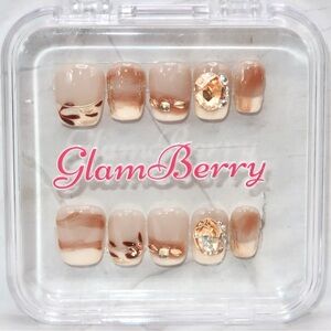 GlamBerry 10pcs Handmade Press-On Nails, Reusable, with Nail Kit - Sizes XS-L